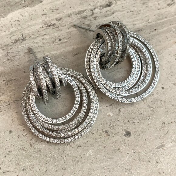 NEW~ Anthropologie Shashi Roux Silver & Cubic Zirconia Door Knocker Earrings - Picture 2 of 15